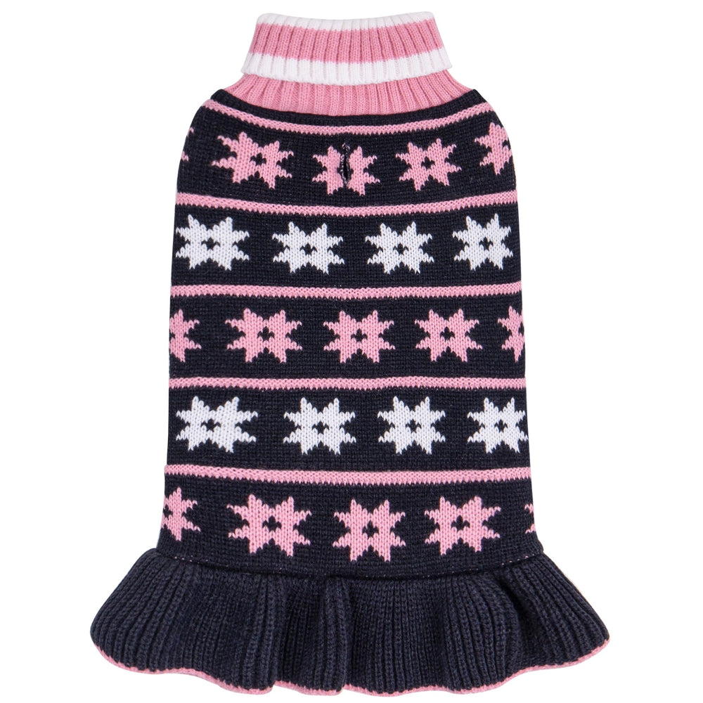 KYEESE snowflake-pattern dog sweater keeps small dogs warm on cold walks.