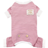 KYEESE pink striped dog pajamas fabric closeup showing soft cozy texture for all-day comfort
