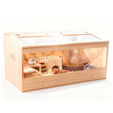 Kyerlish wooden hamster cage front view shows spacious interior for play and observation.