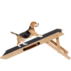 KYUYAO6 wooden foldable dog ramp front view with built-in handle for easy travel.