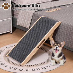 KYUYAO6 wooden foldable dog ramp side profile shows four height options for furniture.