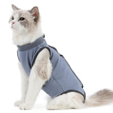 kzrfojy cat-surgery-recovery-suit front view showcases breathable grey-blue fabric for comfort