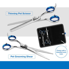 Laazar Pet Grooming Set thinning shear 42 teeth enables smooth coat blending.