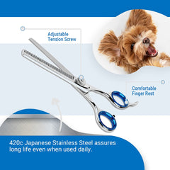 Laazar blue comfort rings on the shears reduce hand fatigue during sessions.