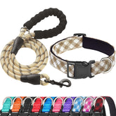 Collar Ladoogo Vanilla Plaid reflectante y acolchado en neopreno para paseos nocturnos.