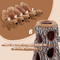 Laifug Hidden Squirrel Plush Dog Toy XL trunk setup image for puzzle toy engagement.