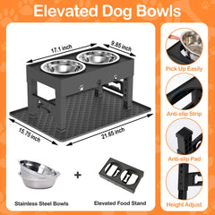LAKIPETN elevated dog bowls stand fully extended demonstrates high-height options for large dogs.