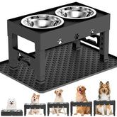 LAKIPETN elevated dog bowls with mat front view highlighting ergonomic feeding height.