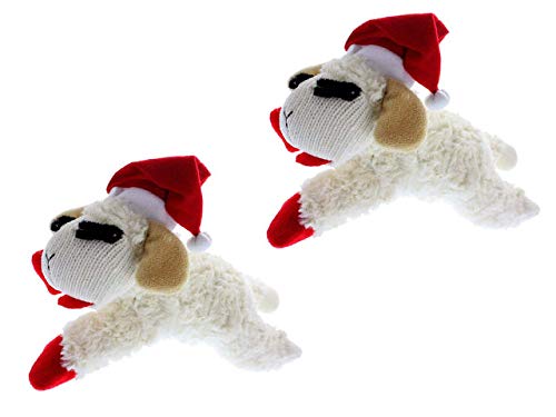 Lamb Chop Christmas dog toy with Santa hat—soft plush for cuddles and squeaky play.