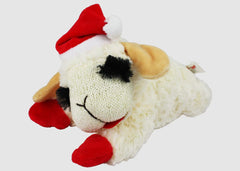 Lamb Chop plush closeup with Santa hat highlighting soft texture for gentle chew and comfort.