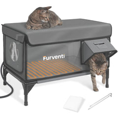 Lamlingo heated cat house with outdoor dual camera mounts for remote monitoring.