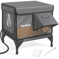 Lamlingo heated outdoor cat house with dual camera mounts enables remote monitoring.