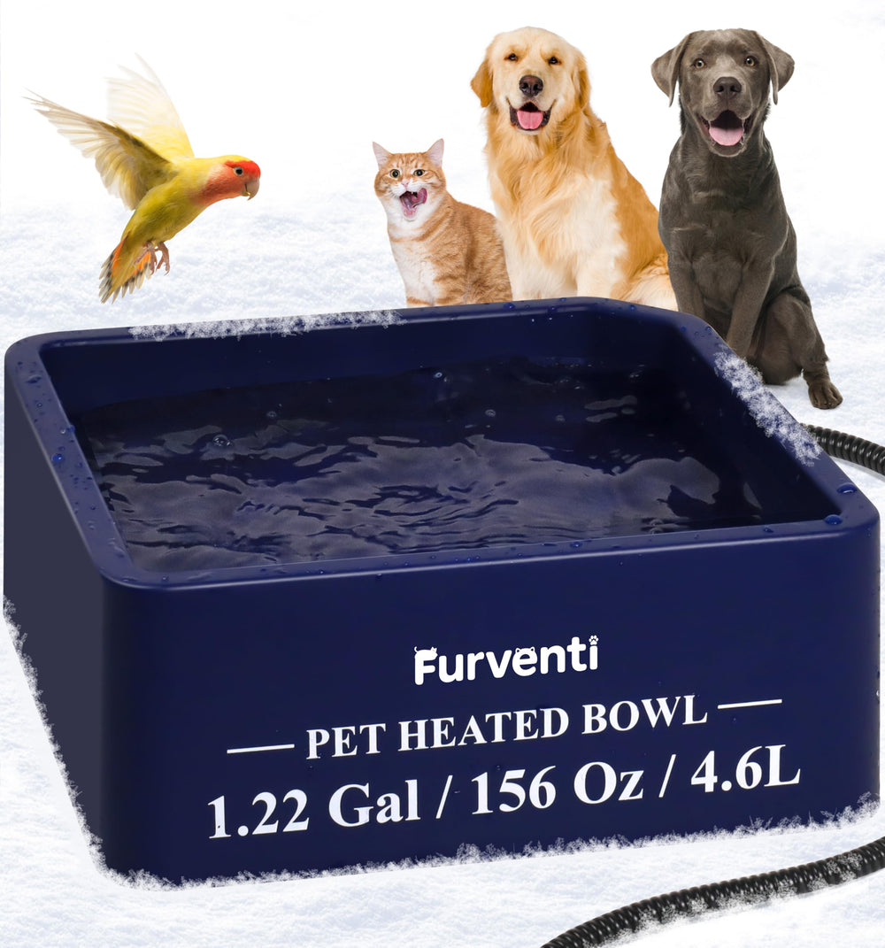 Lamlingo heated water bowl 1.22-gallon capacity reduces refills in cold weather.