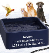 Lamlingo heated water bowl outdoor view showing 1.22-gallon capacity for cold-weather hydration.