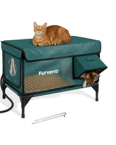 Lamlingo outdoor cat house front view, durable shelter keeping cats dry in wet weather.