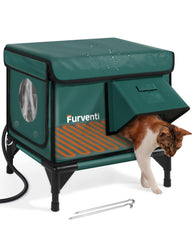 Lamlingo outdoor heated cat house front view shows elevated, weatherproof shelter for winter