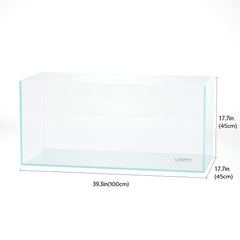 Landen 100P rimless aquarium side view demonstrates sleek profile and space integration