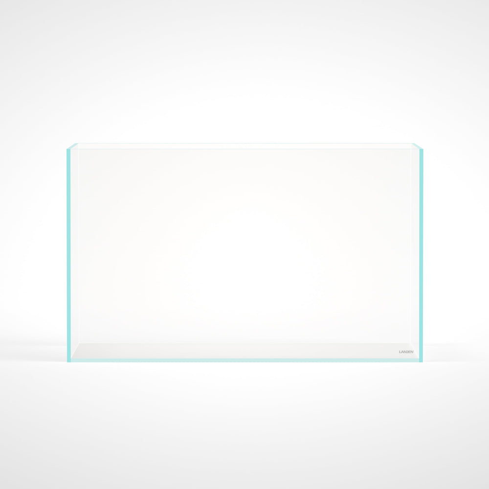 LANDEN 75H rimless front view shows a sleek living-room-ready aquarium display.