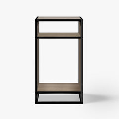 Landen brown frame viewed from angle highlights sturdy triangular design and clean modern aesthetic.