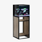 Landen brown metal frame stand supports a 20-gallon tank on the top shelf for tidy display.