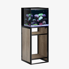 Landen brown metal frame stand supports a 20-gallon tank on the top shelf for tidy display.