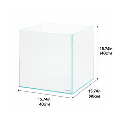 LANDEN cube tank side view highlights depth for dramatic plant and fish displays.