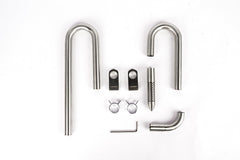 LANDEN pipe clamps securing lily pipes to rimless glass