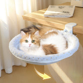 LANERmooos cat desk bed grey demonstrates 360° rotation for flexible viewing and naps.