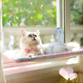 LANERmooos Foldable Cat Window Perch setup shows tool-free installation and suction cups