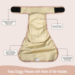 Langsprit female dog diapers back with snap buttons for adjustable length.