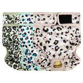 Langsprit washable female dog diapers leopard XXL front view showing secure fit and leak defense