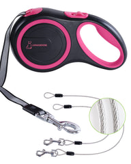 Lanwandeng 26ft retractable double-rope leash showing smooth extension for control