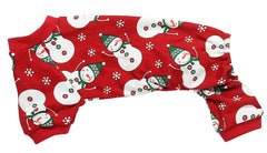 Lanyarco Snowman dog pajamas fabric closeup, breathable cotton-lycra blend for comfortable mobility