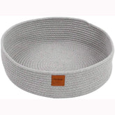 Cat Rope Bed round shape in grey provides cozy lounging for large cats up to 20 lbs