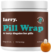 Larry Peanut Butter Pill Wrap jar closeup showing moldable paste that disguises pills for easier dosing.