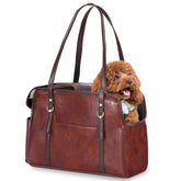 Lasaviin dog carrier purse front view shows stylish vegan leather design for everyday pet travel