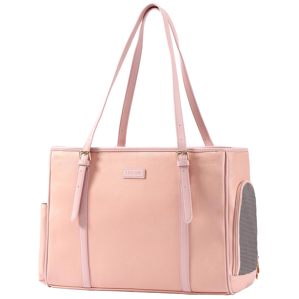 Lasaviin fashion dog purse pink open-top shows easy pet interaction during travel.