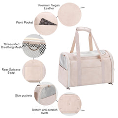 Lasaviin fashion leather cat carrier collapsible design makes storage quick and simple.