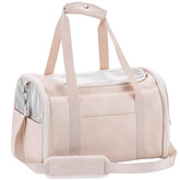 Lasaviin fashion leather dog carrier close-up highlights a lightweight, portable design for easy travel.