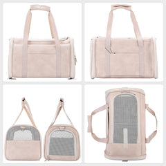 Lasaviin fashion leather dog carrier interior view demonstrates secure space for small pets during trips.