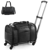 Lasaviin leather pet carrier under seat shows airline-friendly size for easy cabin travel.