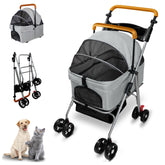 Laushery pet stroller overview gray, showing spacious interior and quick-fold design for easy trips.