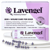 Lavengel dog ointment bottle closeup shows natural formula for gentle skin care.