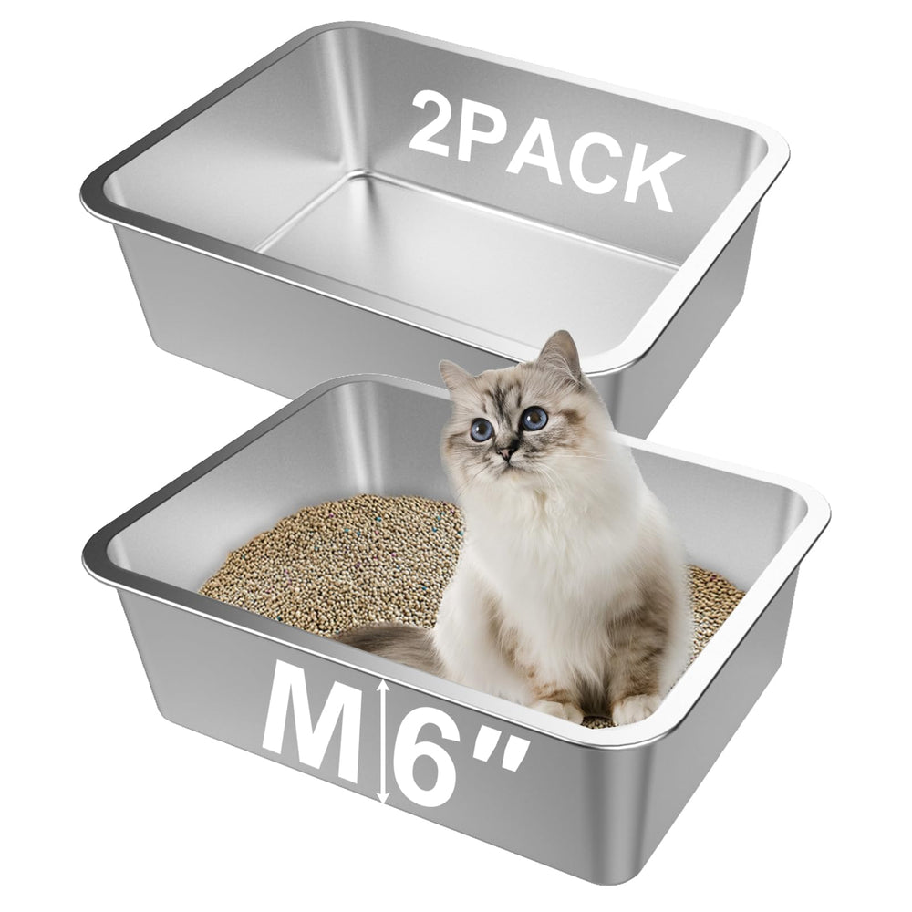 Lawei litter box 2pack outside view shows sturdy stainless steel construction for busy homes.