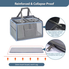 Lawfery Cat Carrier removable-divider illustrating flexible space for two or one pet.