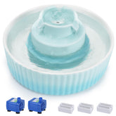 Lawfery ceramic cat water fountain front view highlights durable ceramic body for stable pet access.