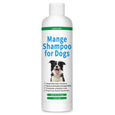 Lazersell Mange Shampoo bottle soothes itchy dog skin.