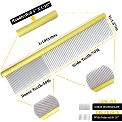 LBMBAIC metal dog comb wide tooth helps detangle and reduce mats on long-haired dogs.