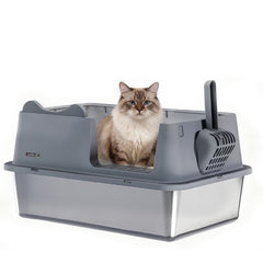 LCZLBRRD stainless steel cat litter box top view shows roomy XL space for turning and comfort.