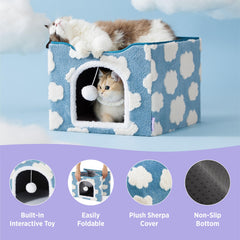 LE SURE fluffy-ball hanging closeup adds interactive play to keep your cat engaged.